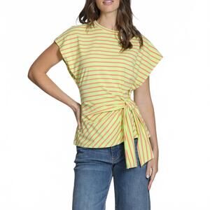 NEW APNY women's stripe cinched waist tee in citrine/orange